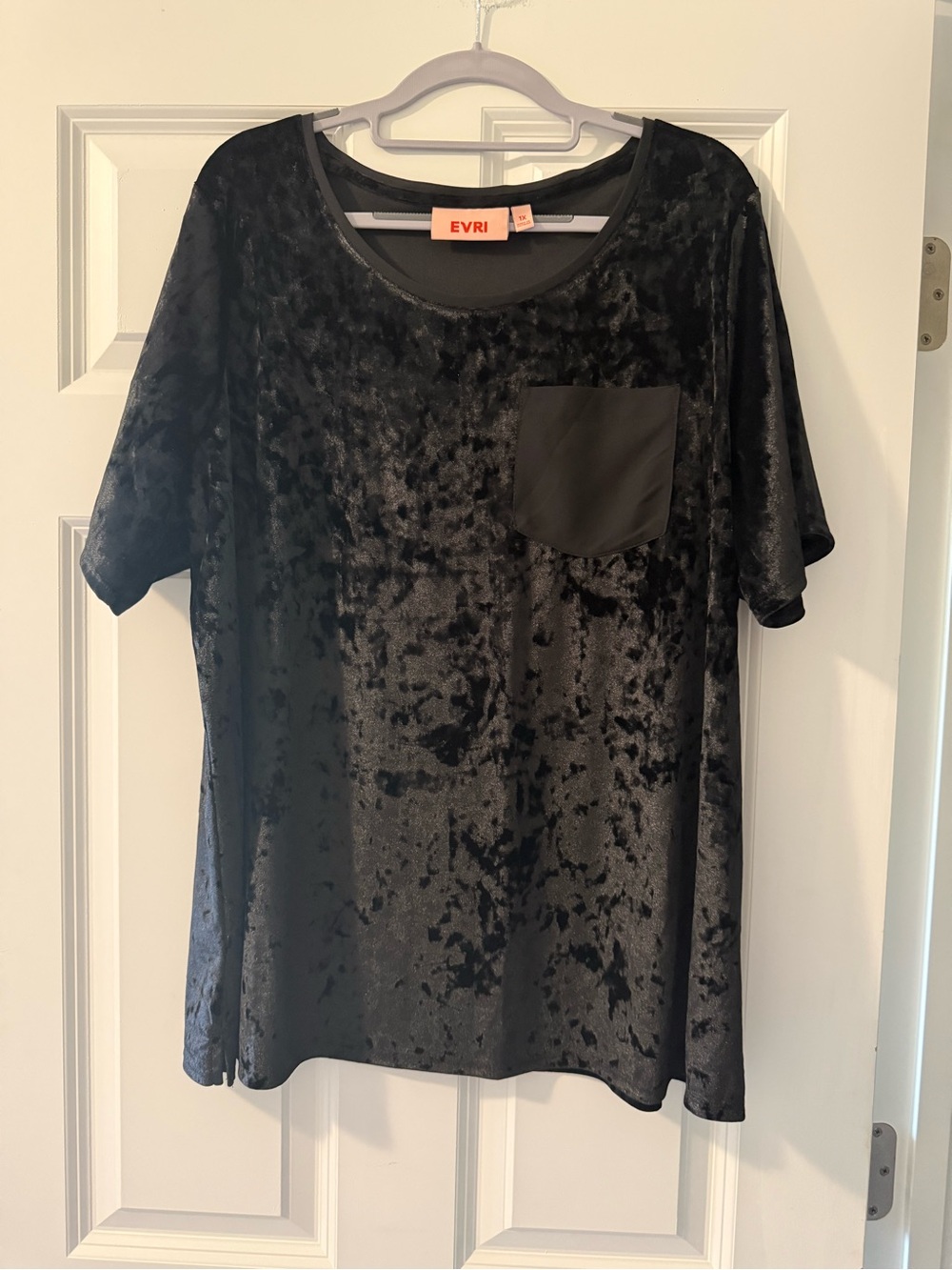 EVRI Crushed Velvet Short-Sleeve Top with Pocket